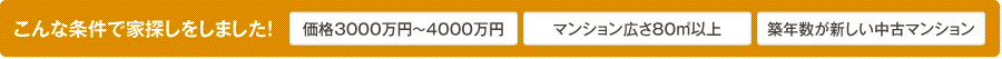 価格3000万円〜4000万円マンション広さ80㎡以上築年数が新しい中古マンション