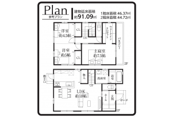 参考プラン　建物面積91.09㎡